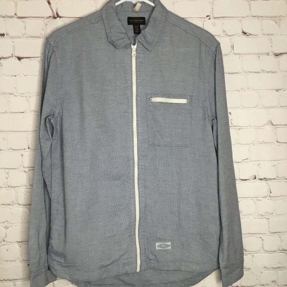 CPO Provisions Gray Textured Long Slv Full Zip Shirt Men XS-TP China 100% Cotton